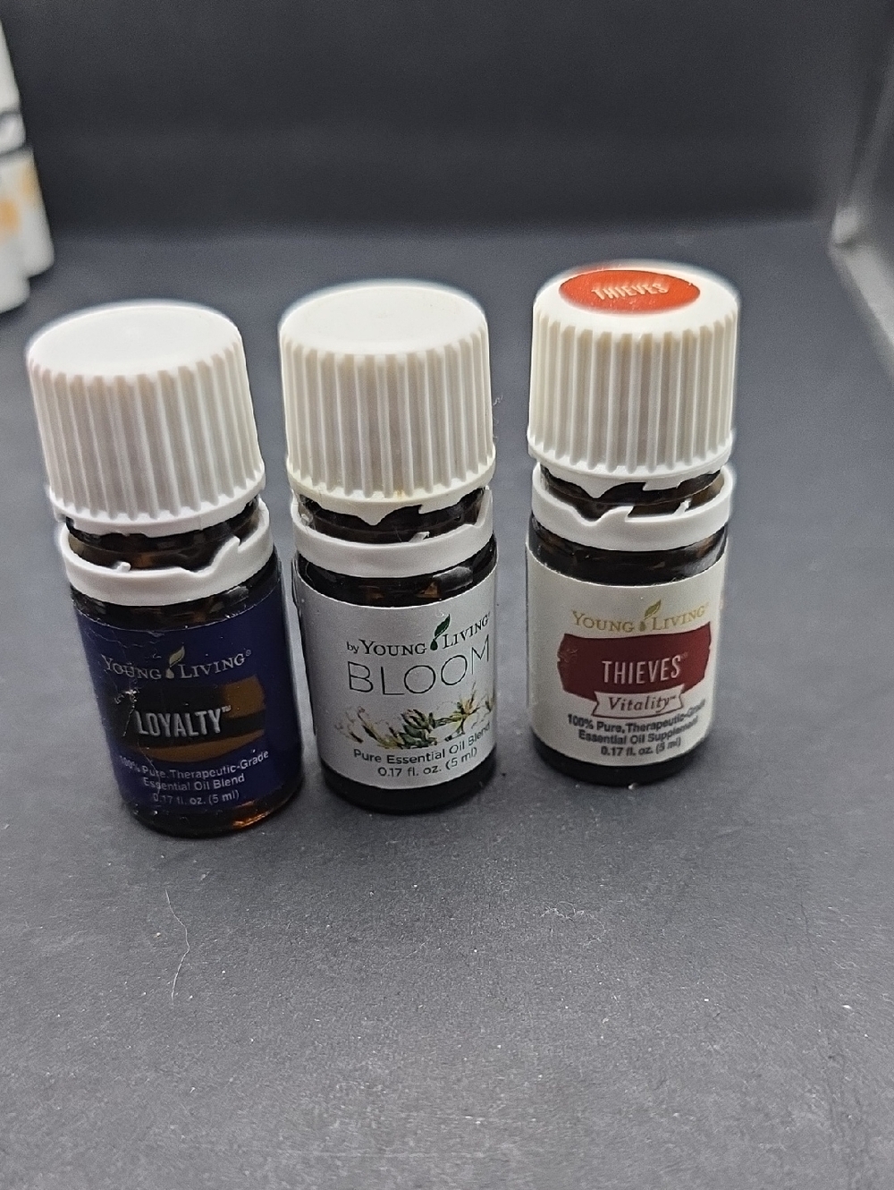 Young Living Essential Oil Set - 5ml - Loyalty, Bloom & Thieves - Open Bottles